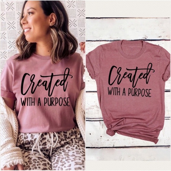 1 LEFT! Dusty Mauve Created With A Purpose Women’s Graphic Casual Tshirt - Picture 2 of 3